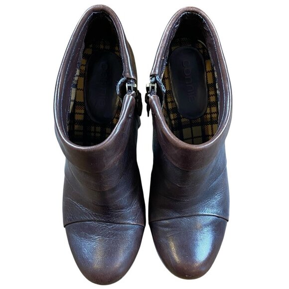 Connie Boots Women's Colleen Side Zip Ankle Bootie Leather Heels 7M Brown #329C - Picture 2 of 9